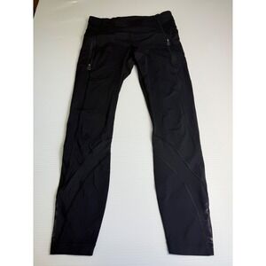 Lululemon Black High Rise Workout Leggings Cropped Zipper‎ Pockets 6
